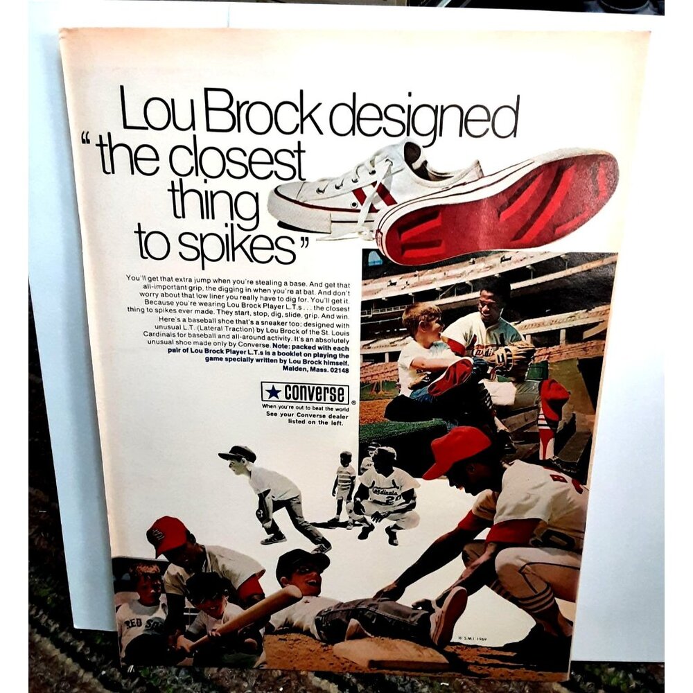 1971 Lou Brock Cardinals Converse Closet To Spikes shoes Original Print Ad